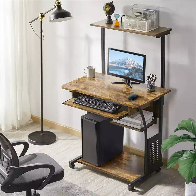 Yaheetech Scrivania per Computer per Ufficio Domestico e Scuola con Ripiano per Stampante, Vassoio Tastiera e Scaffale Portaoggetti