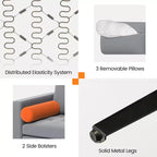 Divano componibile moderno a 3 posti Costway con tasca laterale e gambe in metallo, grigio cenere