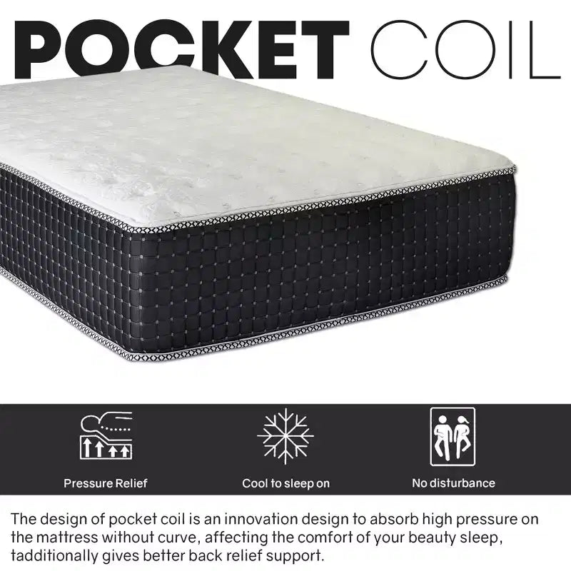 Materasso Ibrido Rigido Bianco e Nero, Molle Insacchettate + Memory Foam, Singolo/Piazza e Mezza/Matrimoniale/King