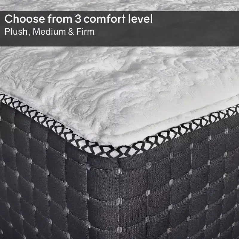 Materasso Ibrido Rigido Bianco e Nero, Molle Insacchettate + Memory Foam, Singolo/Piazza e Mezza/Matrimoniale/King