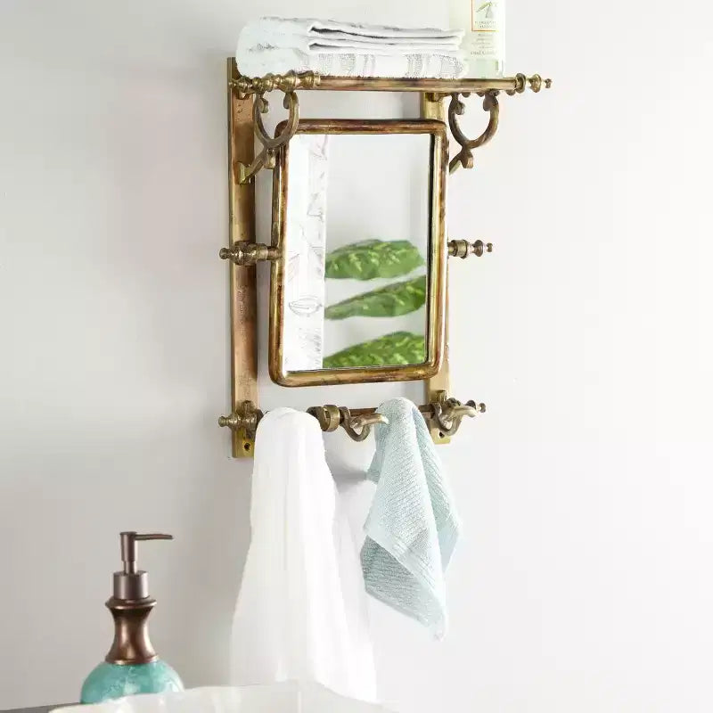 Scaffale da Parete per Bagno 15 x 20 con Ganci e Specchio Rettangolare - Olivia & May
