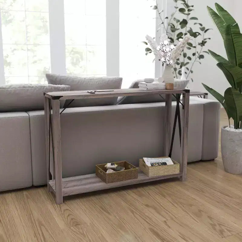 Consolle moderna stile rustico Merrick Lane in legno ingegnerizzato e dettagli in acciaio verniciato a polvere
