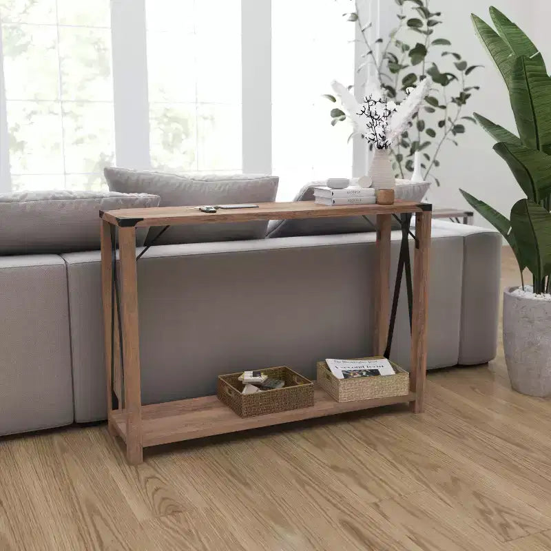 Consolle moderna stile rustico Merrick Lane in legno ingegnerizzato e dettagli in acciaio verniciato a polvere
