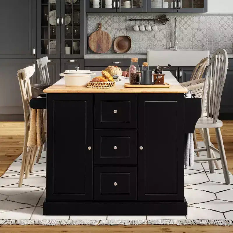 Carrello da Cucina su Ruote con Cassetti, Armadietti e Porta Spezie Nero/Bianco Costway