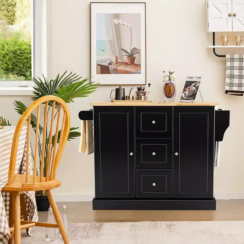 Carrello da Cucina su Ruote con Cassetti, Armadietti e Porta Spezie Nero/Bianco Costway