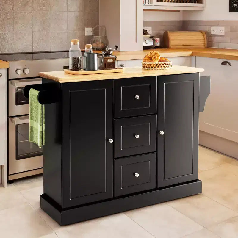 Carrello da Cucina su Ruote con Cassetti, Armadietti e Porta Spezie Nero/Bianco Costway
