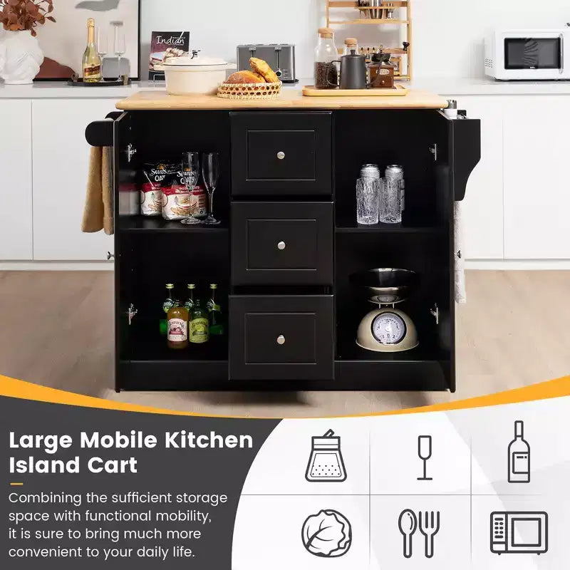 Carrello da Cucina su Ruote con Cassetti, Armadietti e Porta Spezie Nero/Bianco Costway