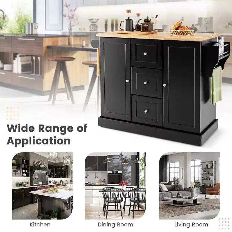 Carrello da Cucina su Ruote con Cassetti, Armadietti e Porta Spezie Nero/Bianco Costway
