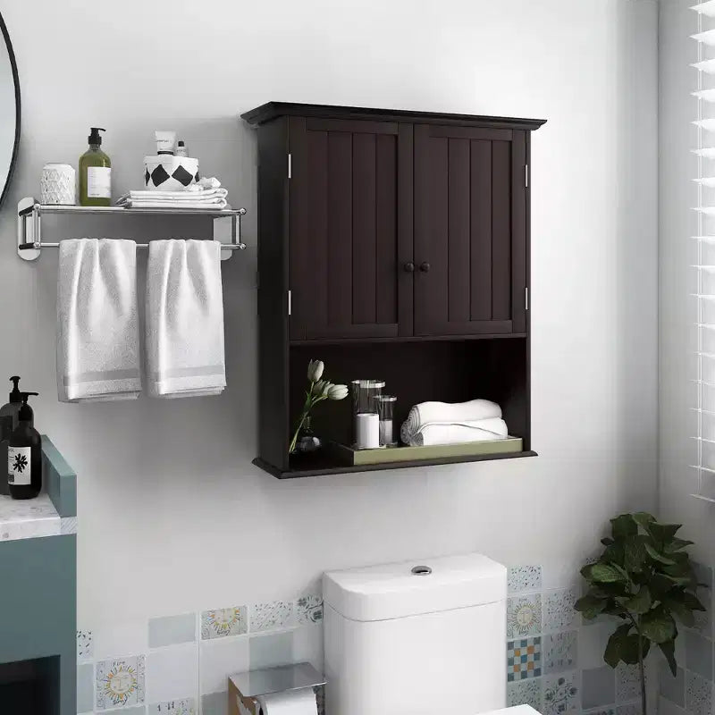 Costway Mobiletto da Bagno a Parete Armadietto per Medicinali in Legno Organizzatore Contenitore
