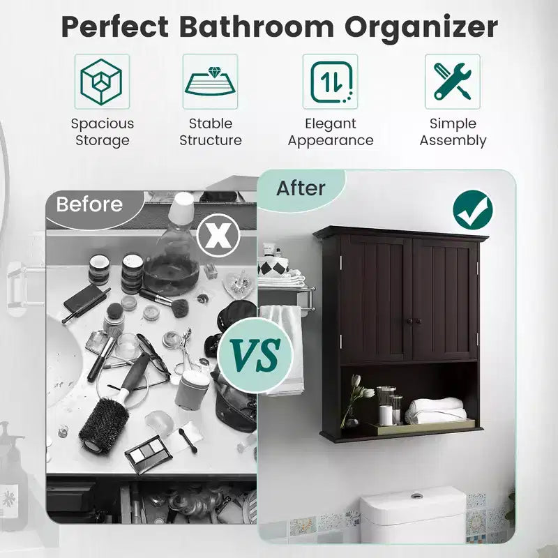 Costway Mobiletto da Bagno a Parete Armadietto per Medicinali in Legno Organizzatore Contenitore