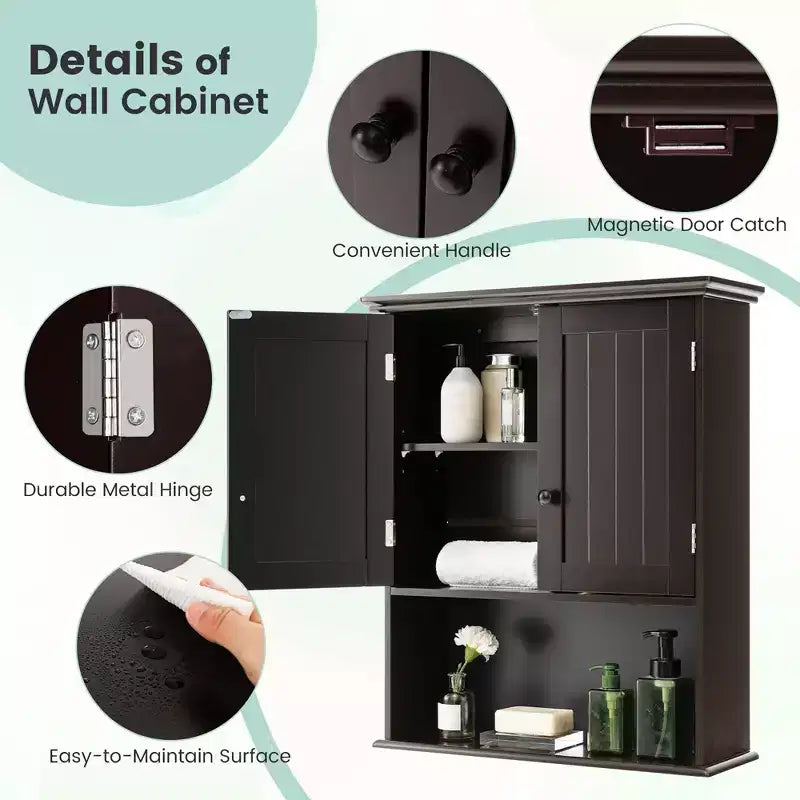 Costway Mobiletto da Bagno a Parete Armadietto per Medicinali in Legno Organizzatore Contenitore