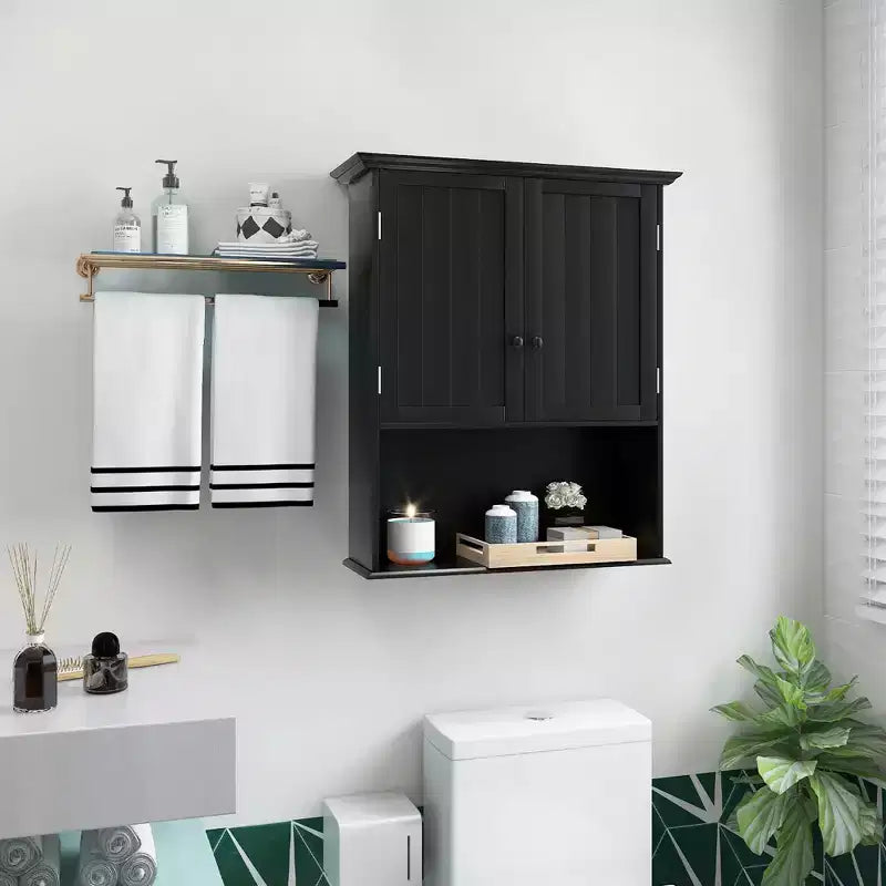 Costway Mobiletto da Bagno a Parete Armadietto per Medicinali in Legno Organizzatore Contenitore