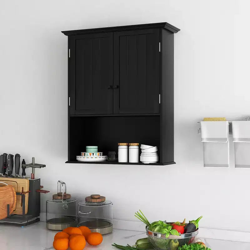 Costway Mobiletto da Bagno a Parete Armadietto per Medicinali in Legno Organizzatore Contenitore