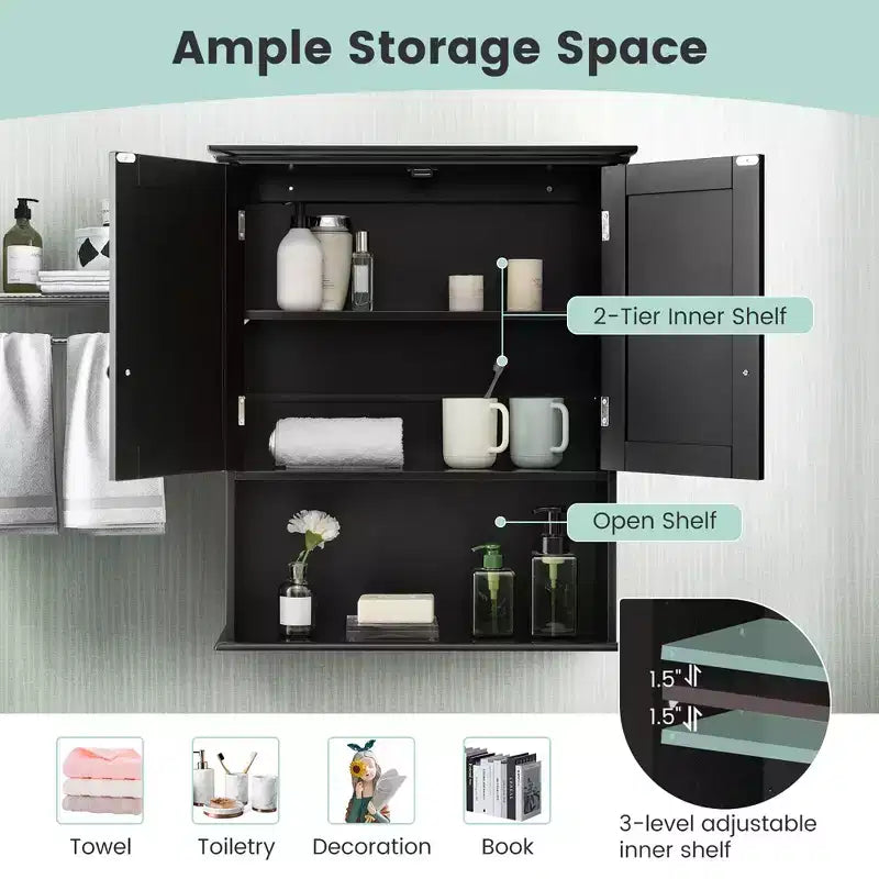 Costway Mobiletto da Bagno a Parete Armadietto per Medicinali in Legno Organizzatore Contenitore