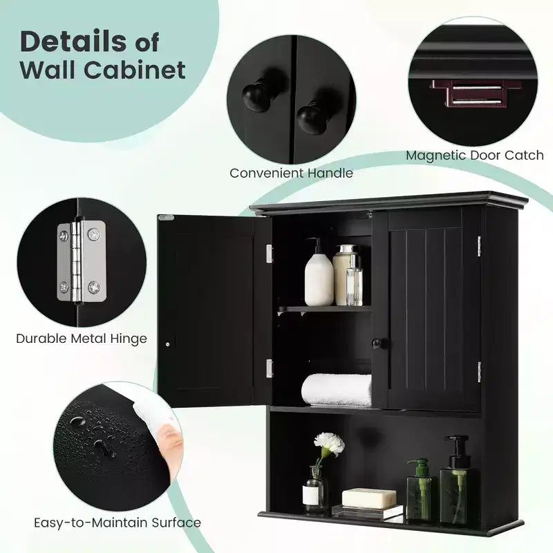 Costway Mobiletto da Bagno a Parete Armadietto per Medicinali in Legno Organizzatore Contenitore