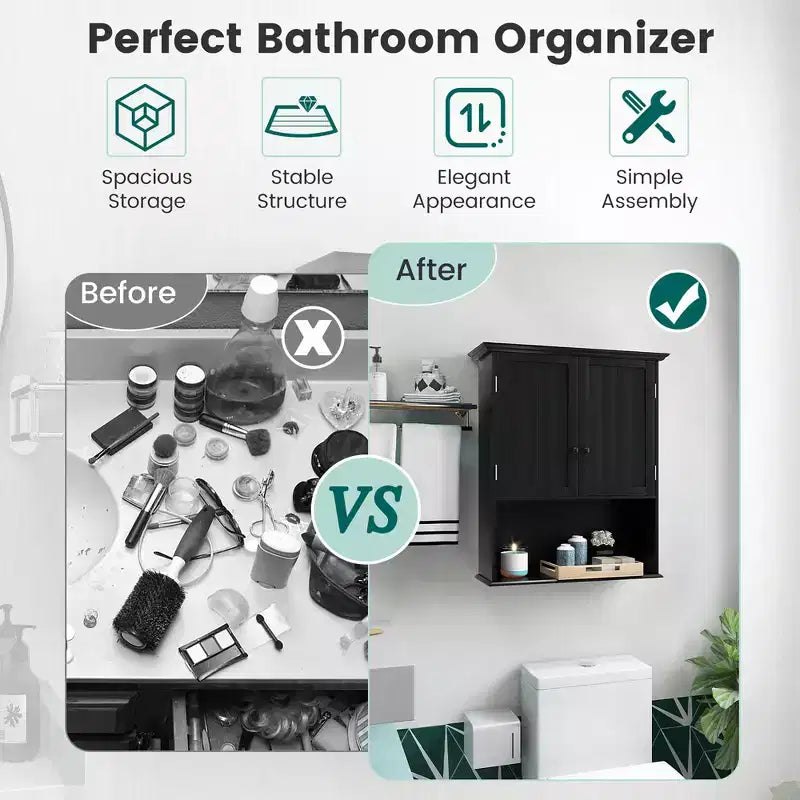 Costway Mobiletto da Bagno a Parete Armadietto per Medicinali in Legno Organizzatore Contenitore