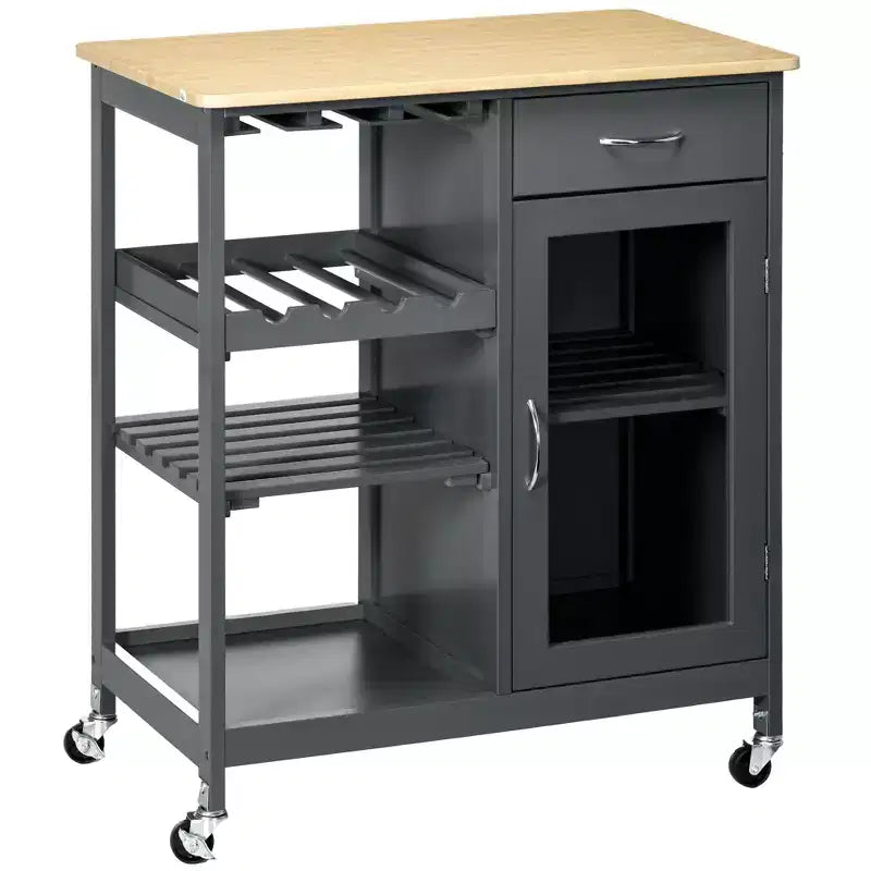 HOMCOM Utility Kitchen Cart, Rolling Kitchen Island Storage Trolley with Rack, Shelves, Drawer and Cabinet
