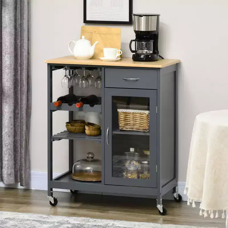 Carrello da Cucina HOMCOM, Carrello da Cucina su Rotelle con Portabottiglie, Ripiani, Cassetto e Armadietto
