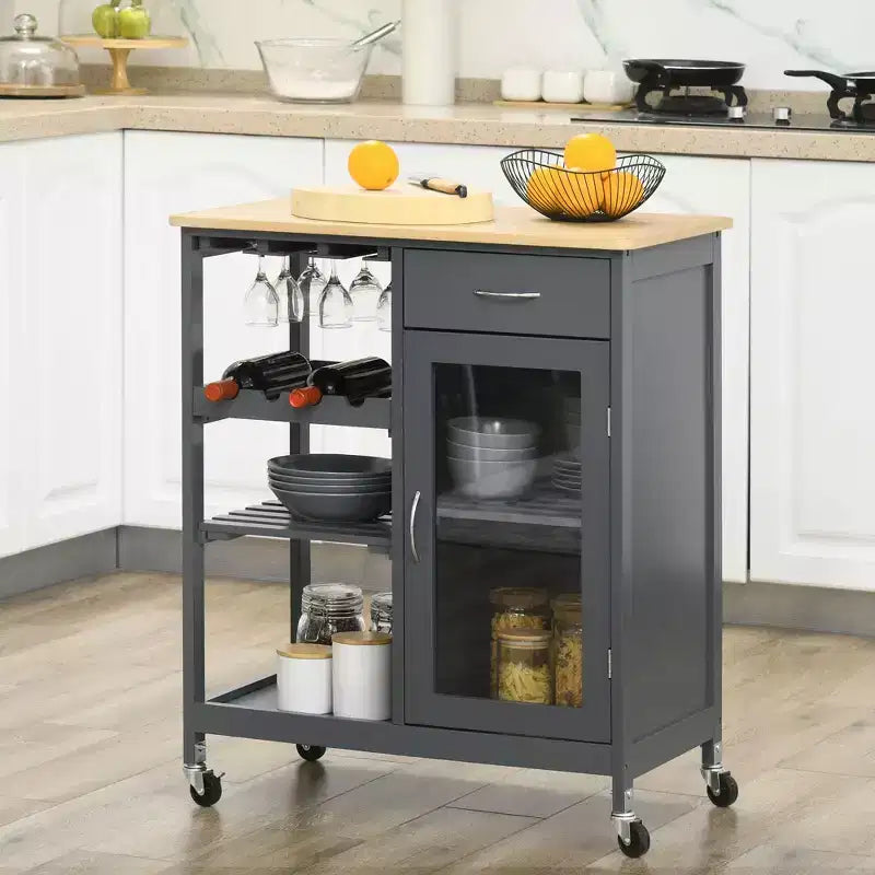 Carrello da Cucina HOMCOM, Carrello da Cucina su Rotelle con Portabottiglie, Ripiani, Cassetto e Armadietto