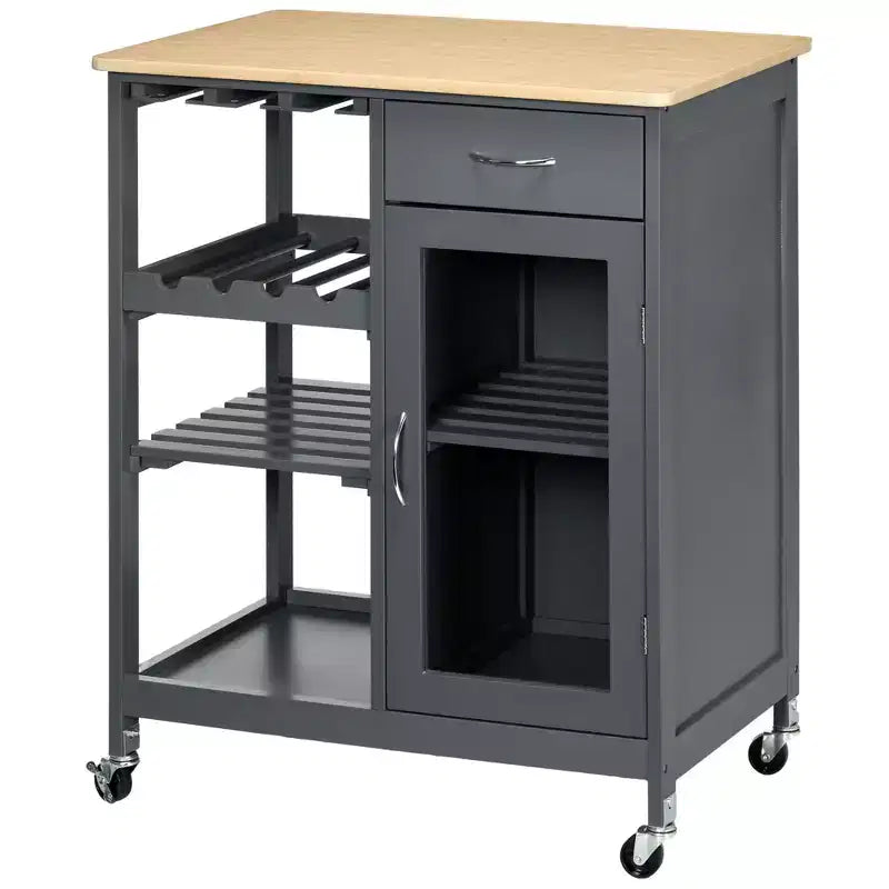 Carrello da Cucina HOMCOM, Carrello da Cucina su Rotelle con Portabottiglie, Ripiani, Cassetto e Armadietto