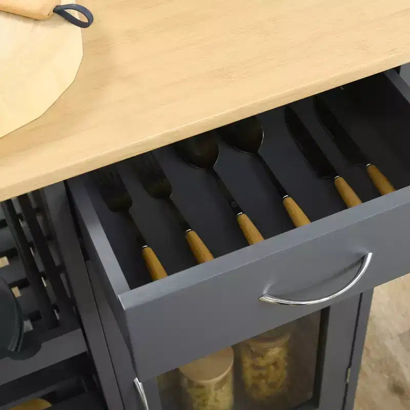 Carrello da Cucina HOMCOM, Carrello da Cucina su Rotelle con Portabottiglie, Ripiani, Cassetto e Armadietto