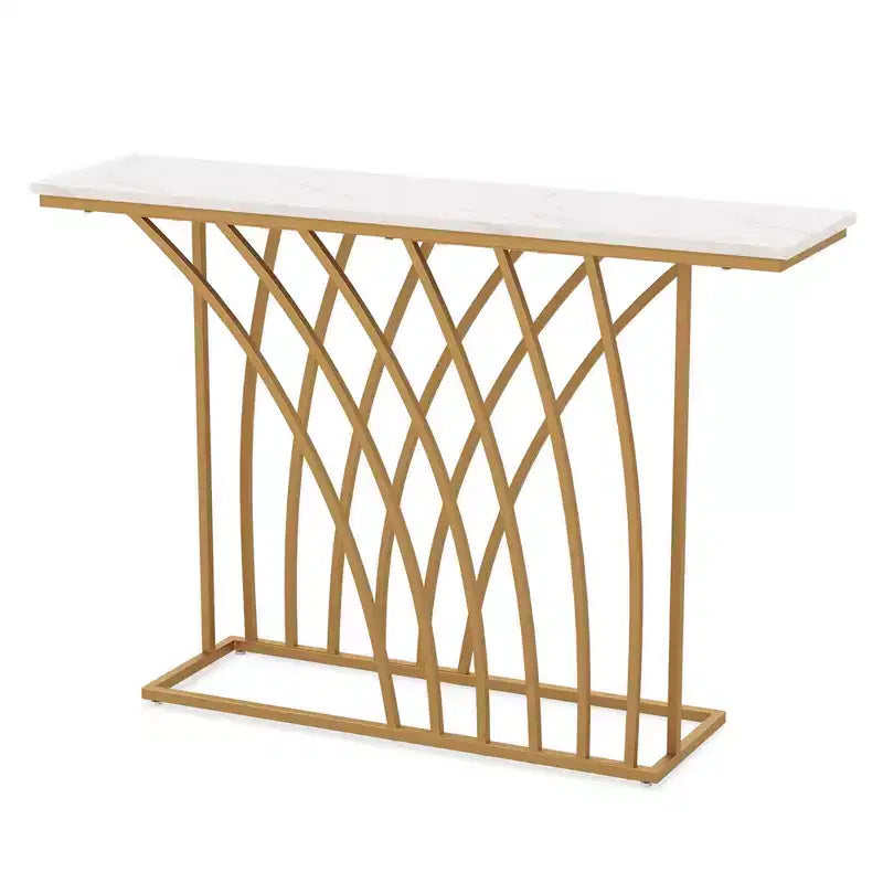 Tavolo Consolle Geometria Bianca & Oro per Ingresso, 48x12 Pollici