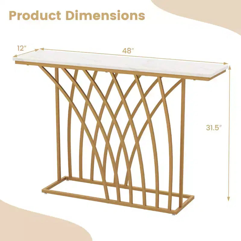 Tavolo Consolle Geometria Bianca & Oro per Ingresso, 48x12 Pollici