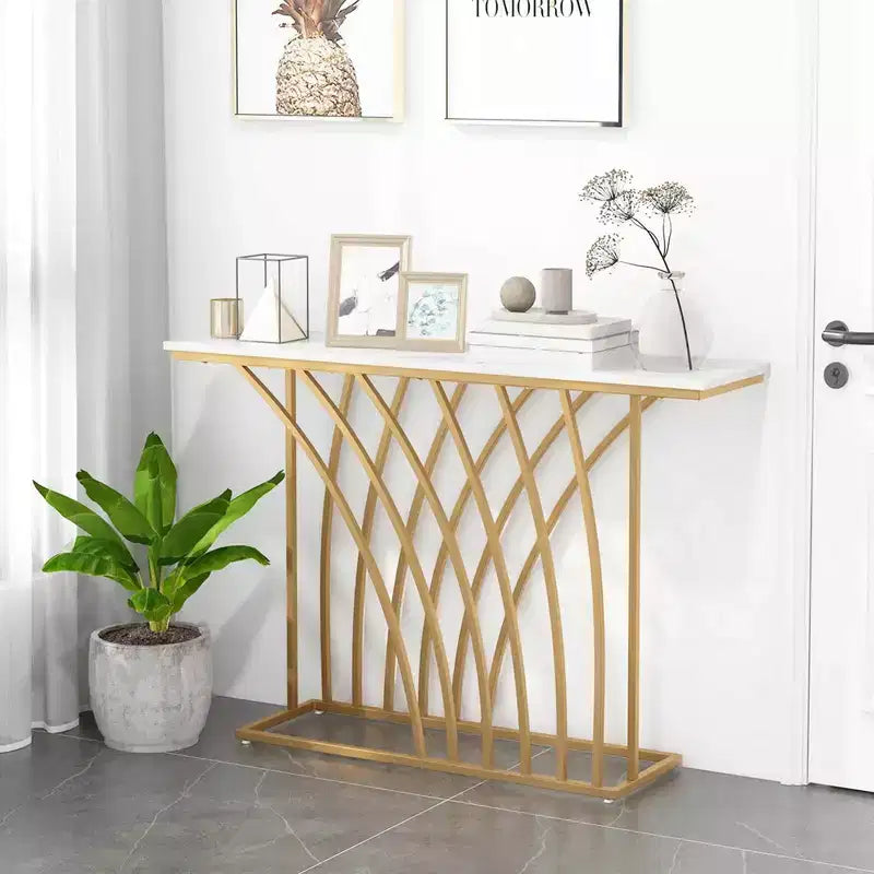 Tavolo Consolle Geometria Bianca & Oro per Ingresso, 48x12 Pollici