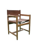 Poltrona da pranzo in pelle color cuoio Teak grezzo stile Safari