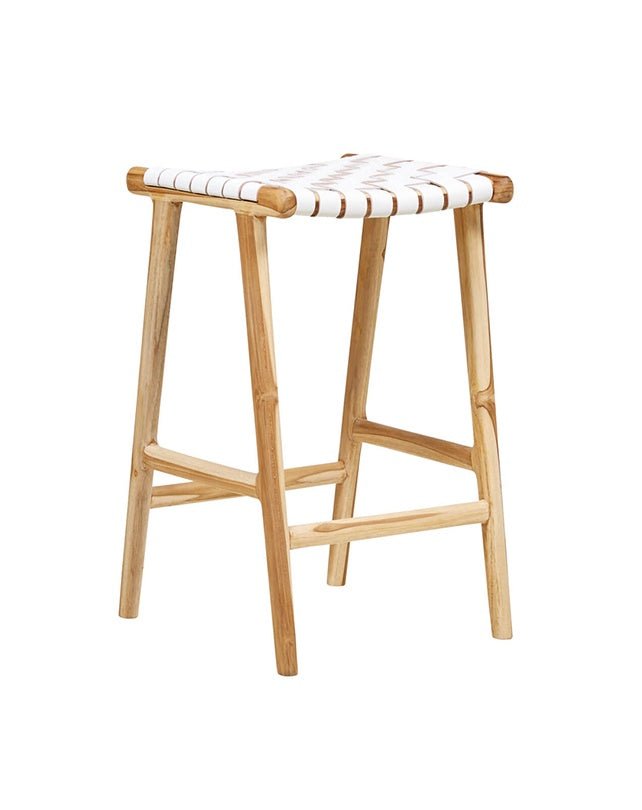 Sgabello Jerry in pelle intrecciata - Bianco