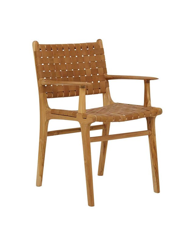 Poltroncina Carver in Teak con Cinghia in Pelle e Seduta Ampia