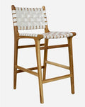 Sgabello da bancone in teak con cinghie in pelle e schienale