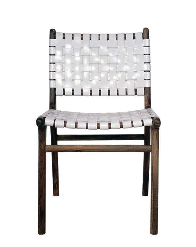Sedia da pranzo in teak con cinghie in pelle e larghezza regolabile