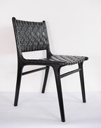 Sedia da pranzo in teak con cinghie in pelle e larghezza regolabile