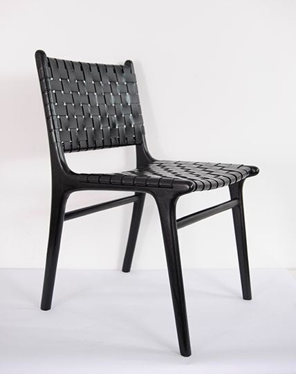 Sedia da pranzo in teak con cinghie in pelle e larghezza regolabile