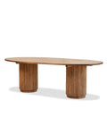Tavolo da Pranzo Ovale in Legno di Mango con Base a Colonna Scanalata