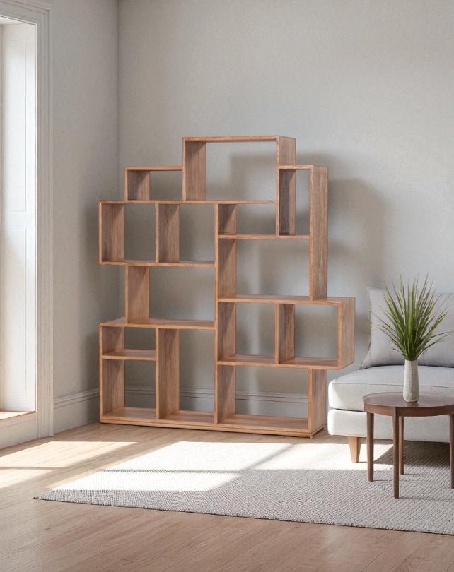 Libreria grande in legno di mango, stile contemporaneo retrò