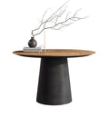 Tavolo da pranzo rotondo compatto in teak riciclato con base in metallo