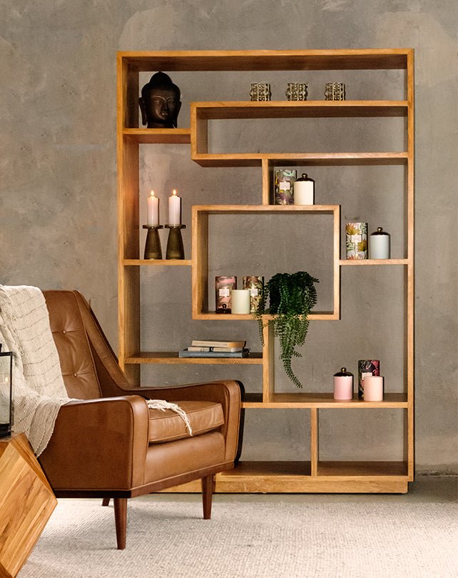 Libreria grande a casellari in legno di mango stile retrò