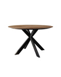 Tavolo da Pranzo Rotondo in Teak Riciclato con Base in Acciaio